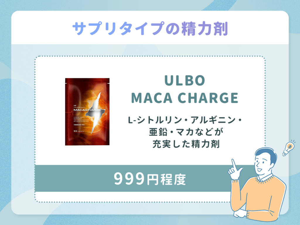 ULBO MACA CHARGEはサプリタイプでL-シトルリン・アルギニン・亜鉛・マカなどが充実した精力剤