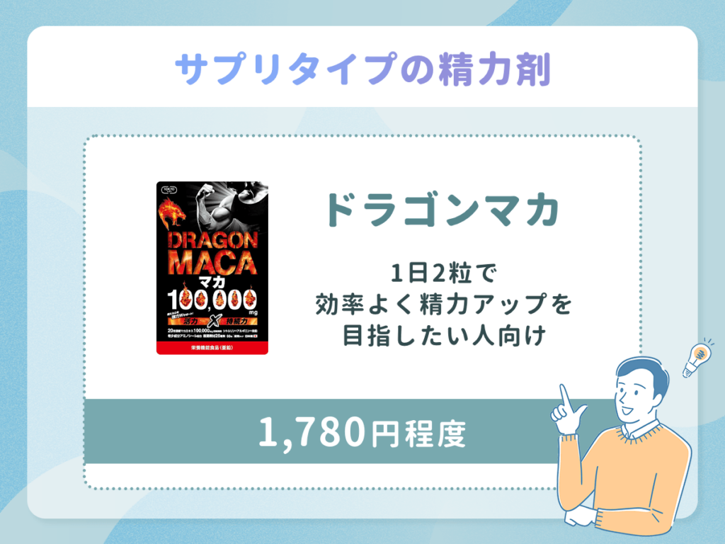 ドラゴンマカはサプリタイプは1日2粒で効率よく精力アップを目指したい人向け